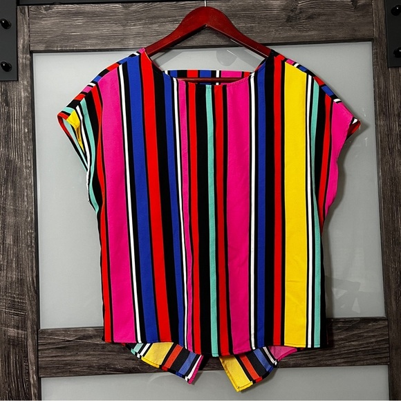 Emery Rose Tops - Emery Rose Color Block Striped Women's Top Size L Pop Art Tie Back Retro Bold